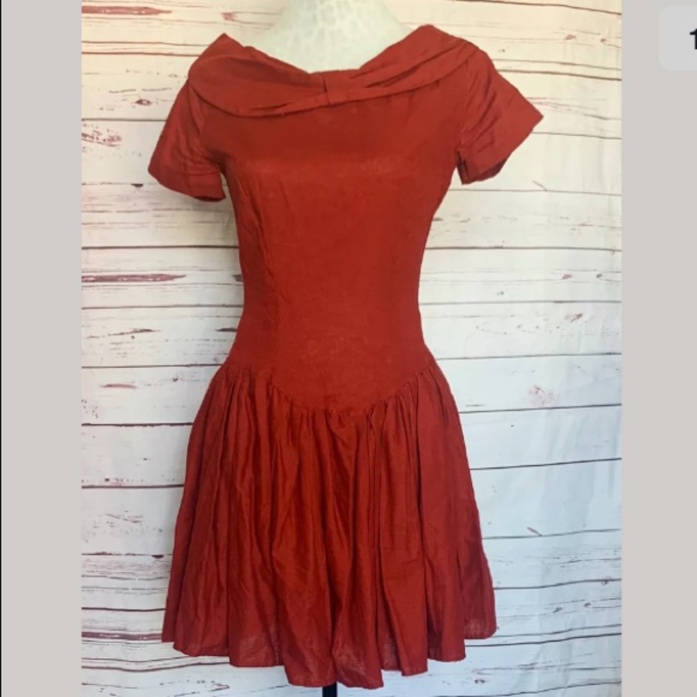 Benetton Linen Drop Waist Fit & Flare Dress Italy